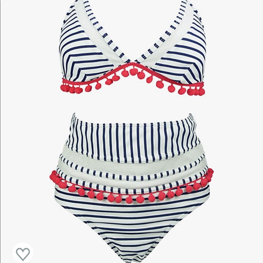 Cocoship Women’s Mesh Striped High Waisted Bikini Set